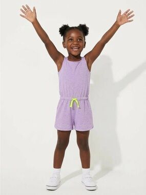 Girls Lavender One-Piece Romper with Neon Drawstring